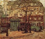Grant Wood Greenish Bus in Street of Paris Germany oil painting artist